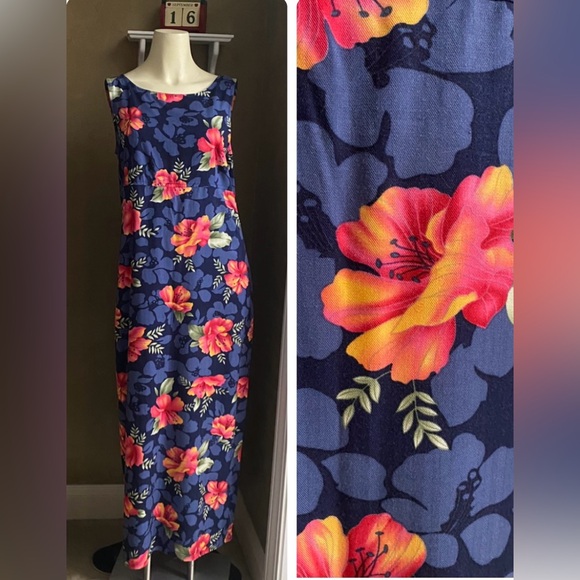 La Cabana TROPICAL HAWAIIAN SLEEVELESS MAXI DRESS Vintage, women’s size M - Picture 1 of 9
